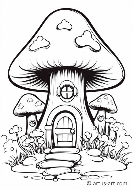 Раскраска Домик с грибами
